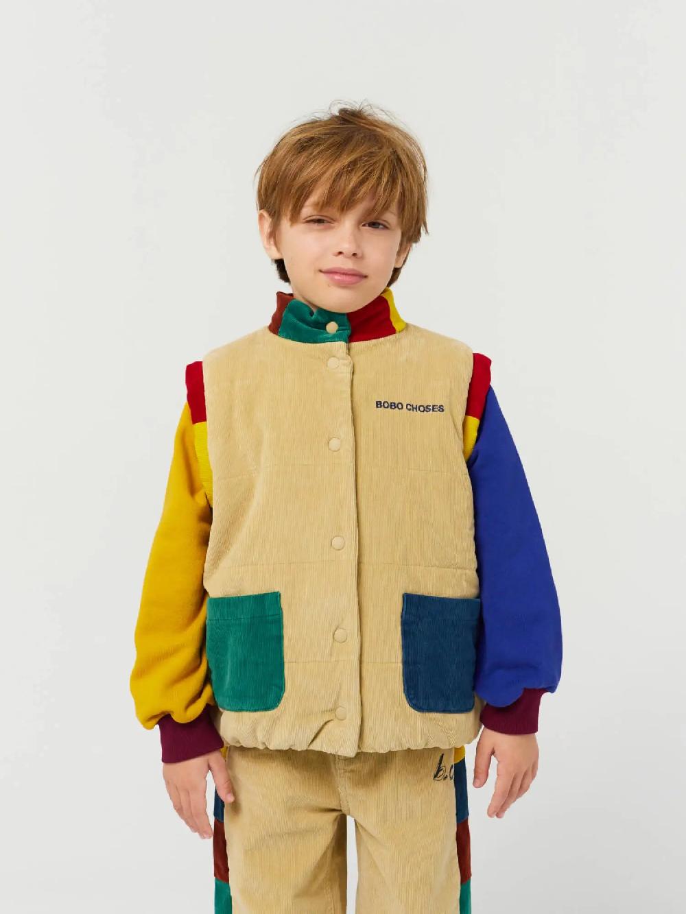 Bobo choses Color block pockets corduroy quilted vest
