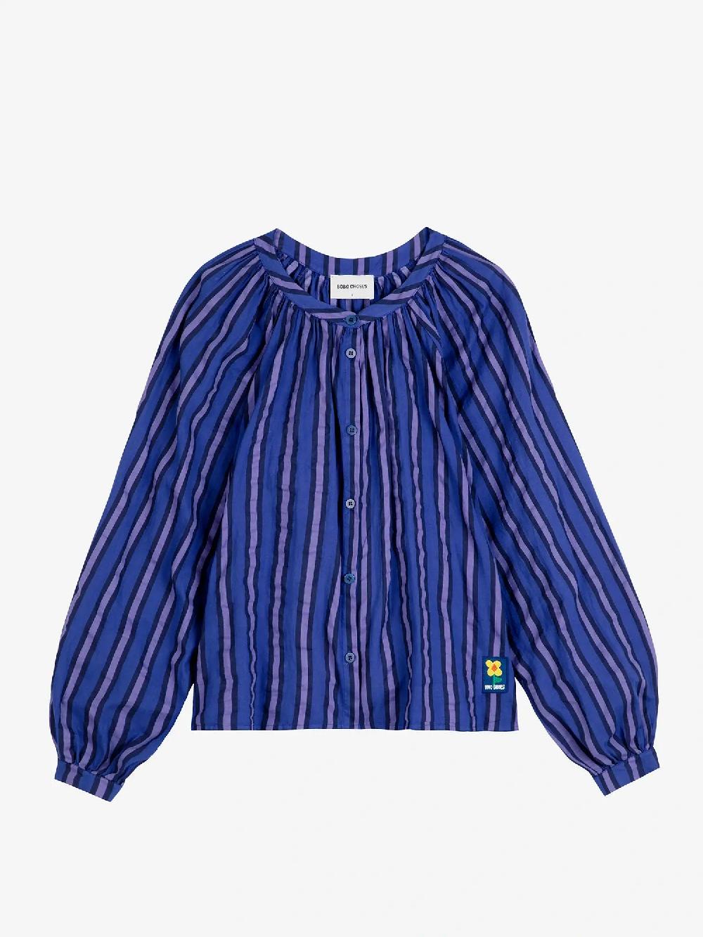 Bobo Choses Multi Striped Collarless Puff Sleeve Blouse