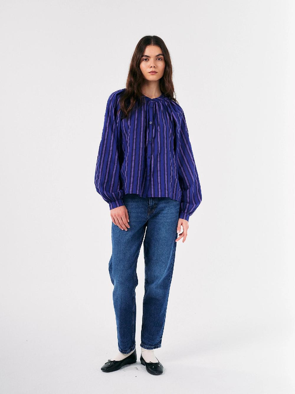 Bobo Choses Multi Striped Collarless Puff Sleeve Blouse