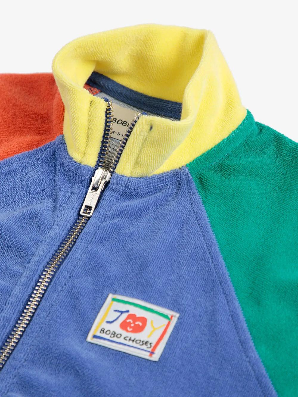 Bobo Choses Smiling Color Block Terry Cloth Zipped Sweatshirt