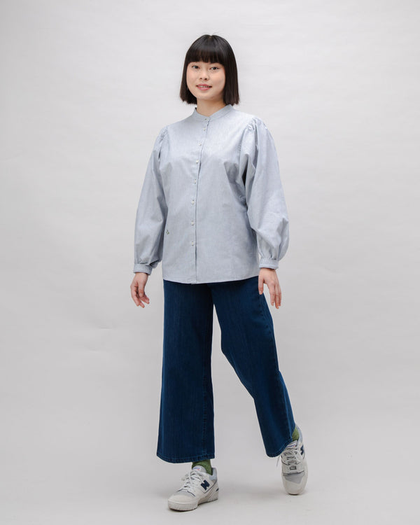 Brava Fabrics Blusa Romantic Algodón Pinstripes Azul