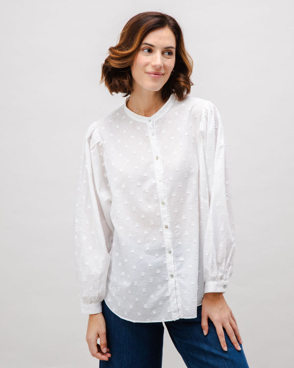 Brava Fabrics Blusa Romantic Algodón Polka Dot Blanco
