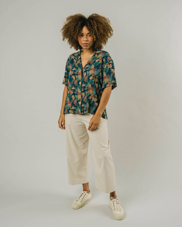 Brava Fabrics Blusa Aloha Flower Vichy Azul