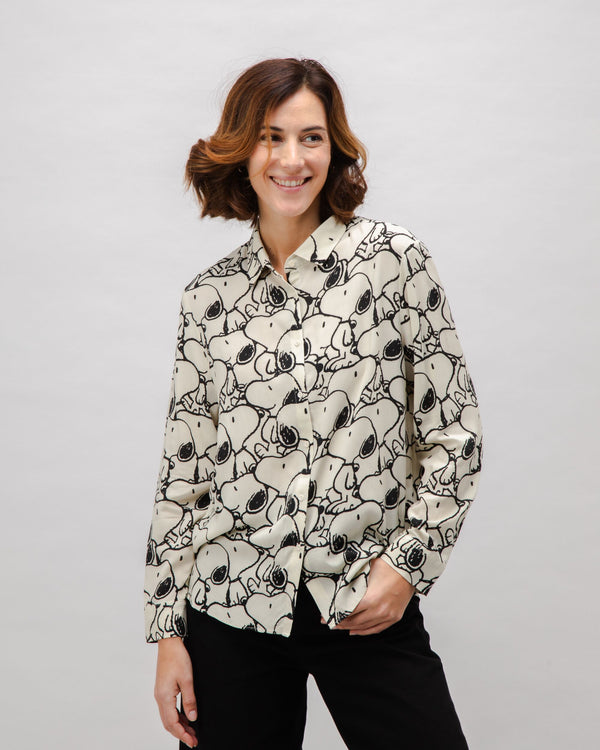 Brava Fabrics Blusa Viscosa Peanuts B&W Ecru