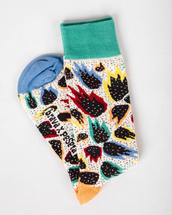 Brava Fabrics Calcetín Peseta Flames Ecru