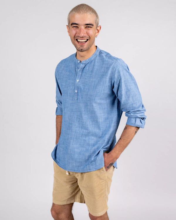 Brava fabrics Camisa Denim Henley Azul