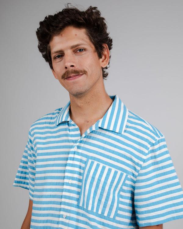 Brava Fabrics Camisa Manga Corta Rayas Azul