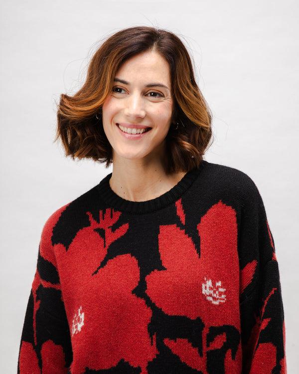 Brava fabrics Jesey lana Jacquard Bloom Black