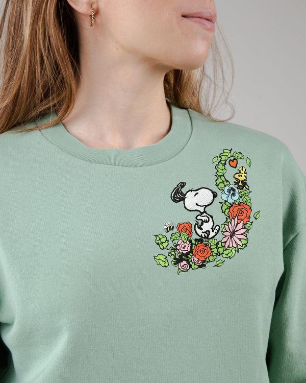 Brava fabrics Sudadera Peanuts Flowers Verde