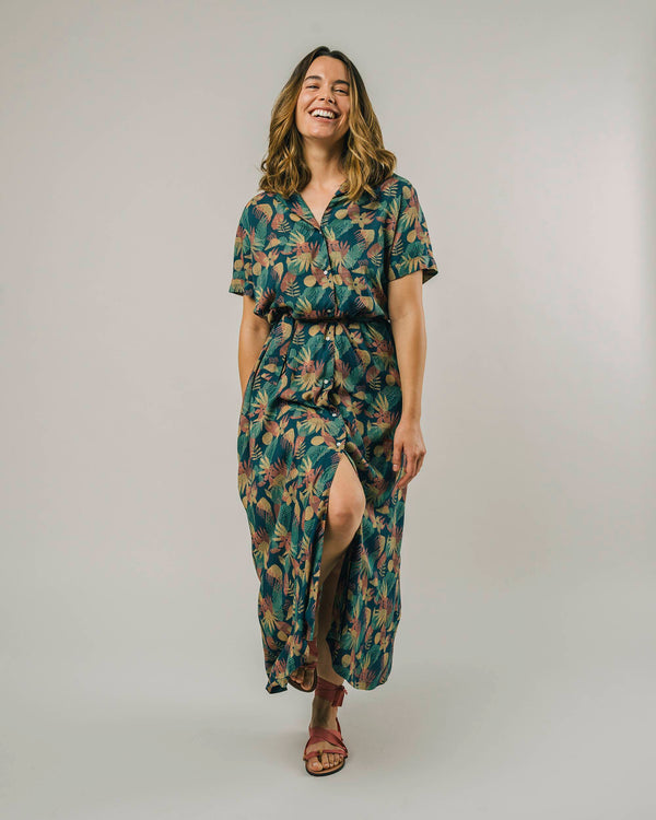 Brava Fabrics Vestido Largo Flower Vichy Azul