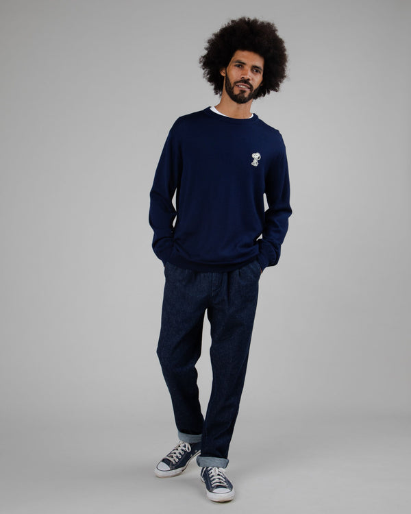 Brava Fabrics Peanuts Jersey Lana Snoopy Patch Navy