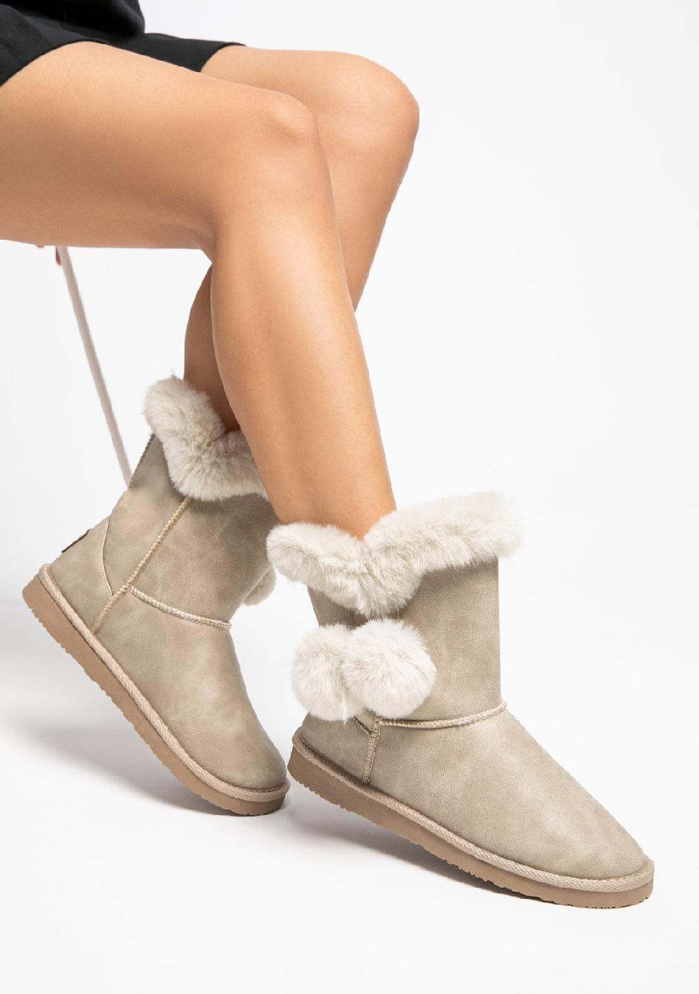Break & Walk Botas Australianas Pompón Pelo Napa Beige