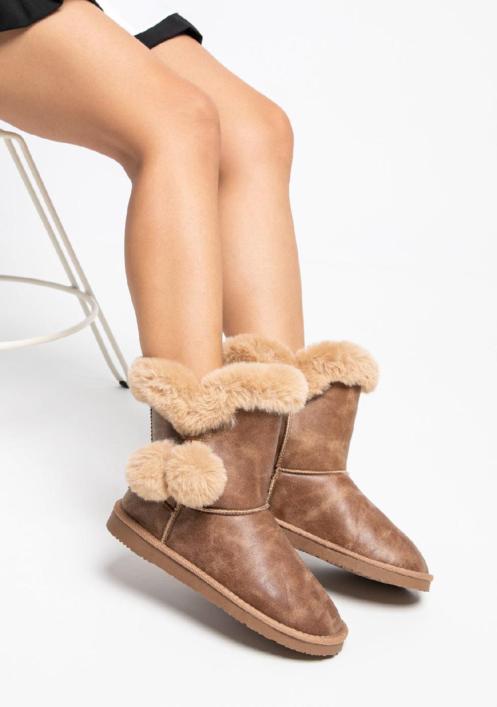 Break & Walk Botas Australianas Pompón Pelo Napa Camel
