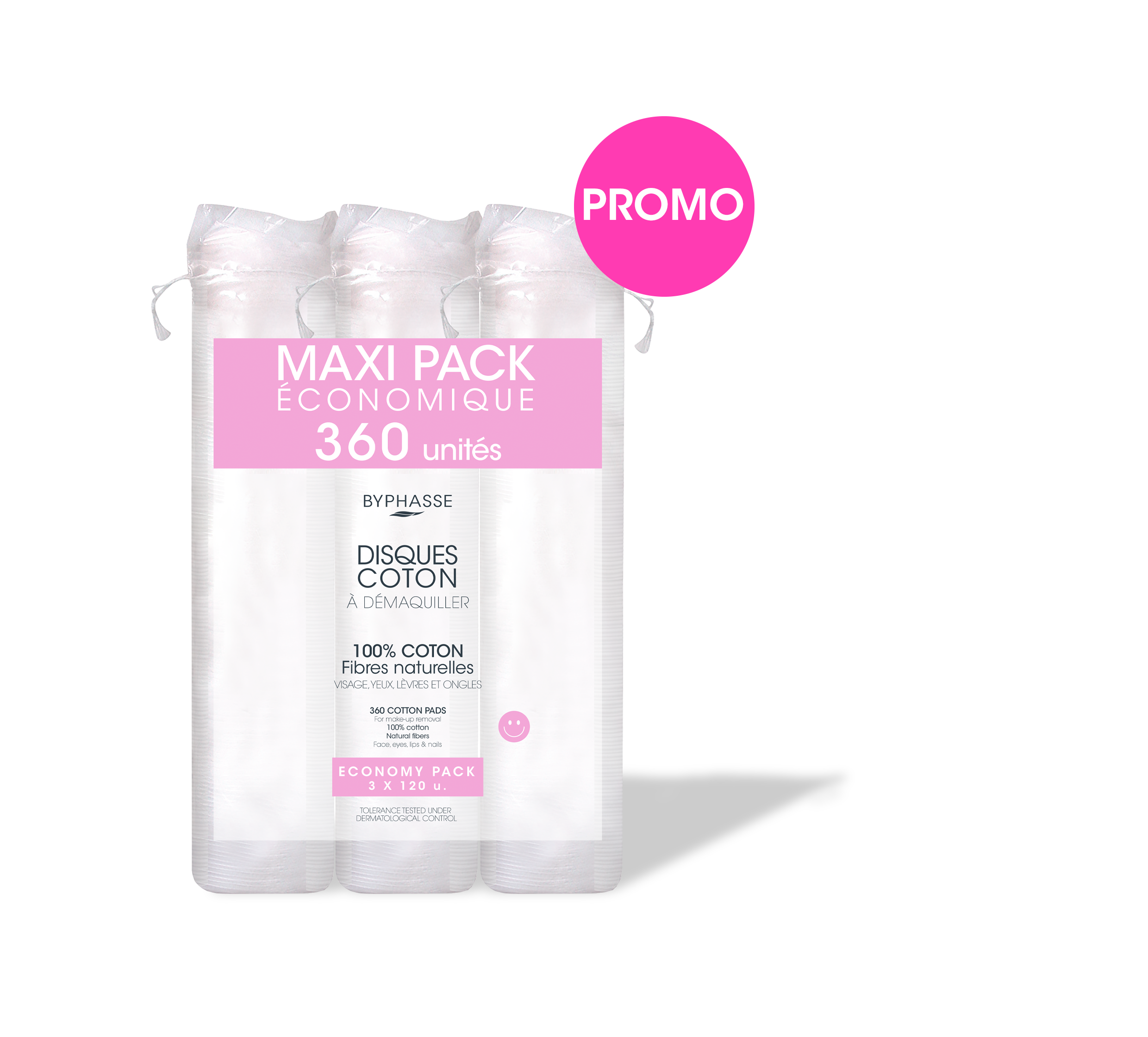 Byphasse MAXI PACK COTTON PADS FOR MAKE-UP REMOVAL 360U (3x120U)