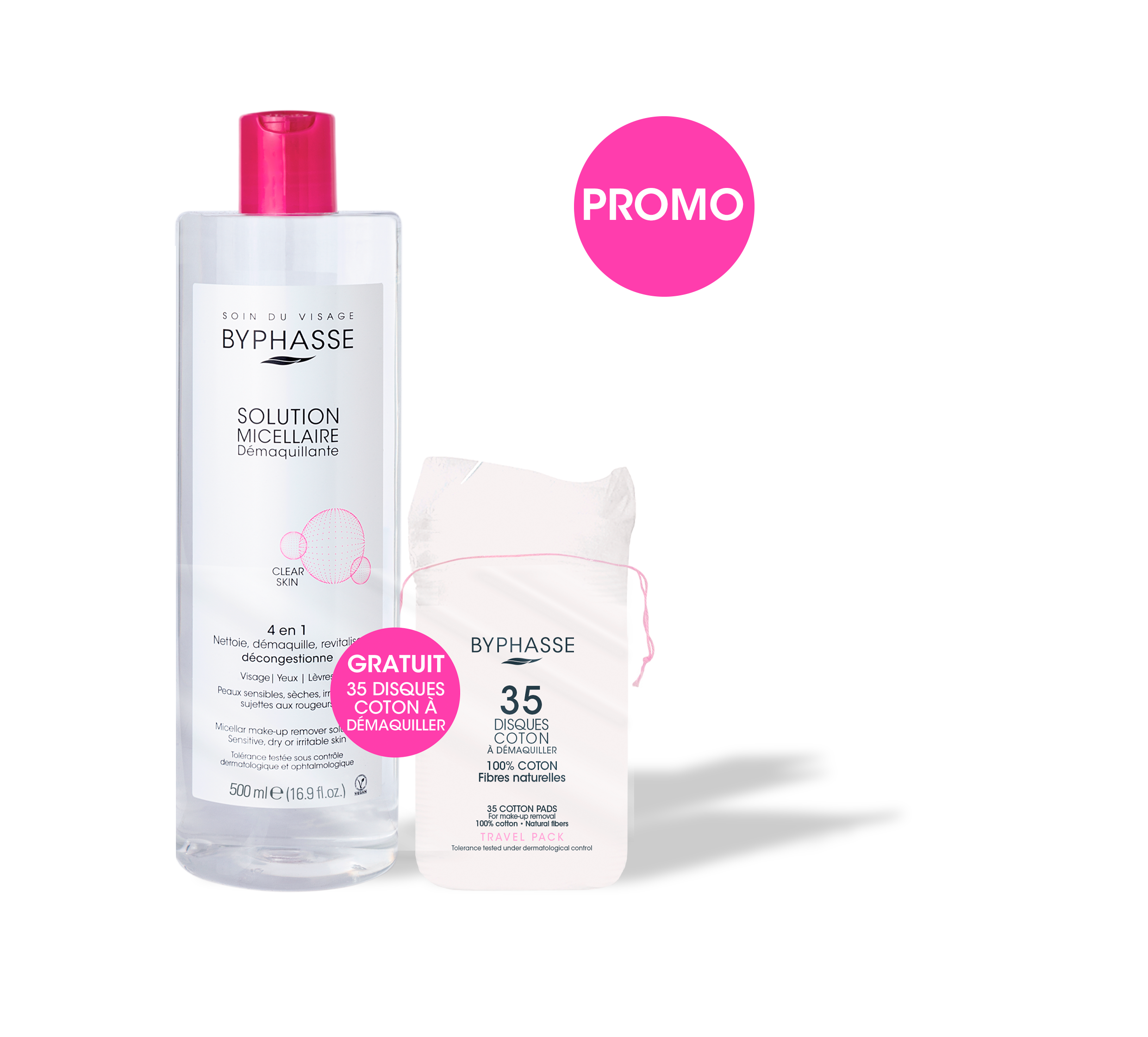 Byphasse PACK MICELLAR MAKE-UP REMOVER SOLUTION 500ML + 35 COTTON PADS