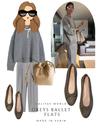Calita Shoes BALLERINAS FLATS GREY SUEDE