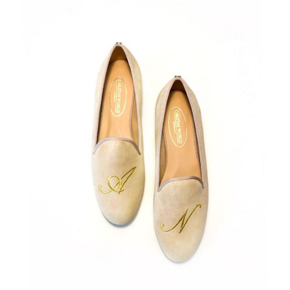 Calita Shoes LOAFERS BEIGE SUEDE GOLDEN INITIALS