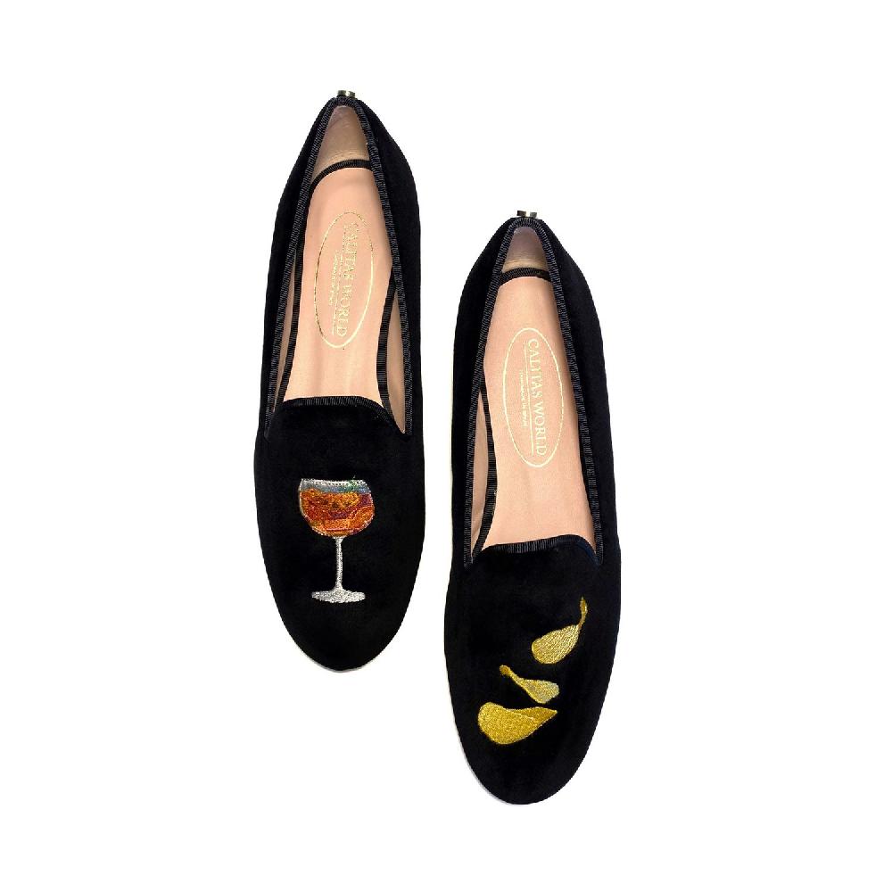 Calita Shoes LOAFERS BLACK VELVET APEROL AND CHIPS