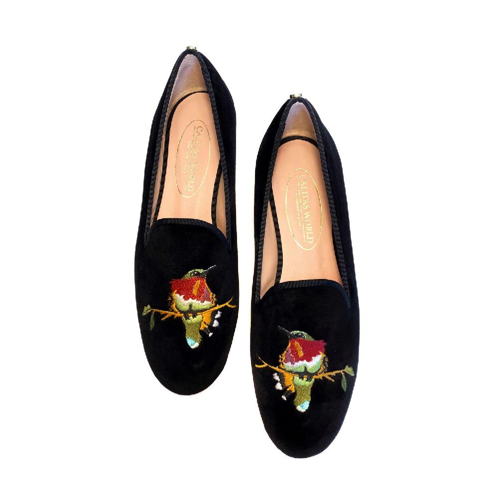 Calita Shoes LOAFERS BLACK VELVET BIRD