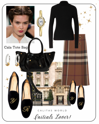 Calita Shoes ​LOAFERS BLACK VELVET GOLDEN INITIALS