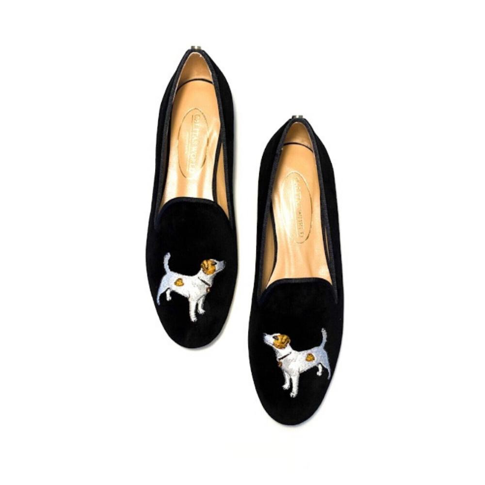 Calita Shoes ​LOAFERS BLACK VELVET JACK RUSSELL