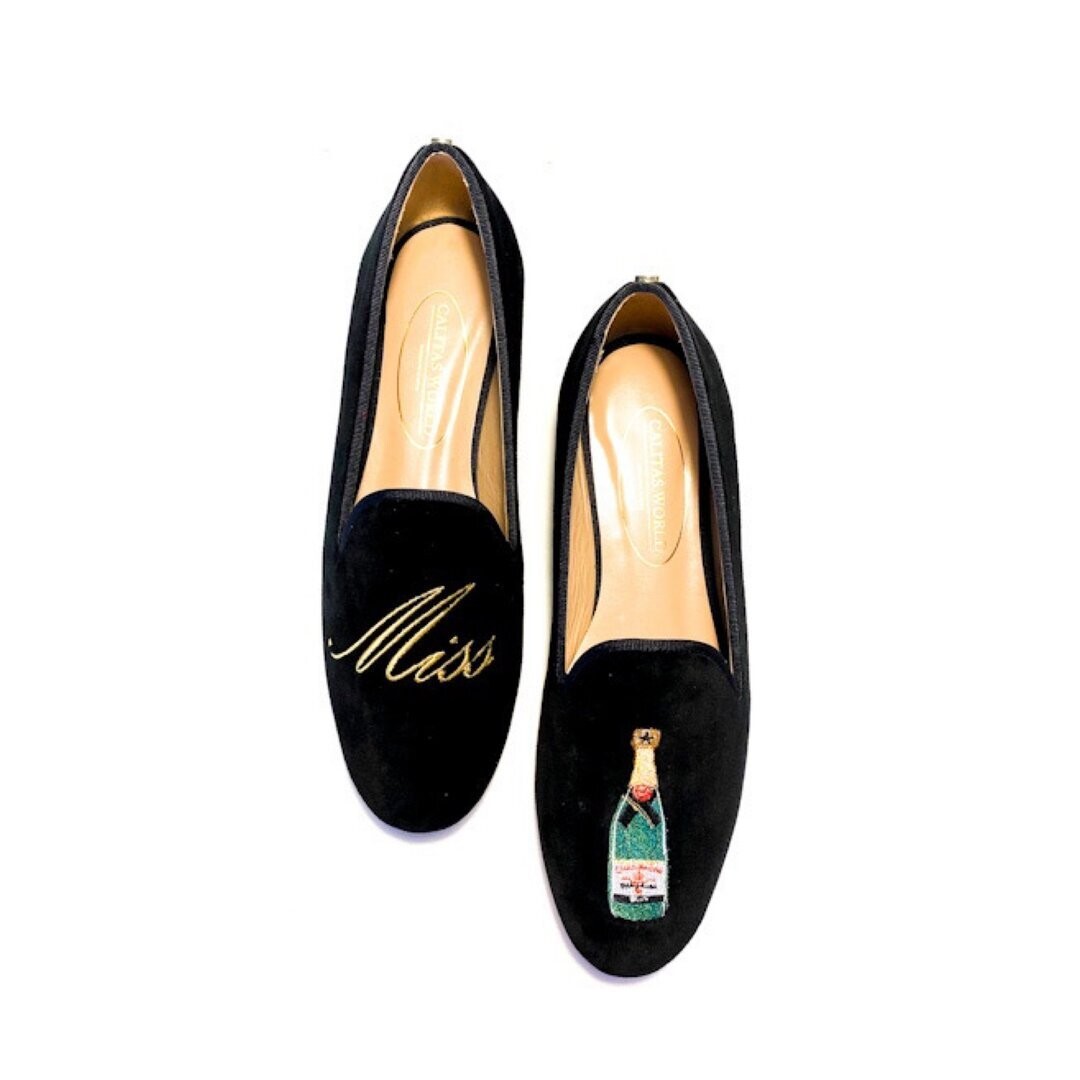 Calita Shoes LOAFERS BLACK VELVET MISS CHAMPAGNE