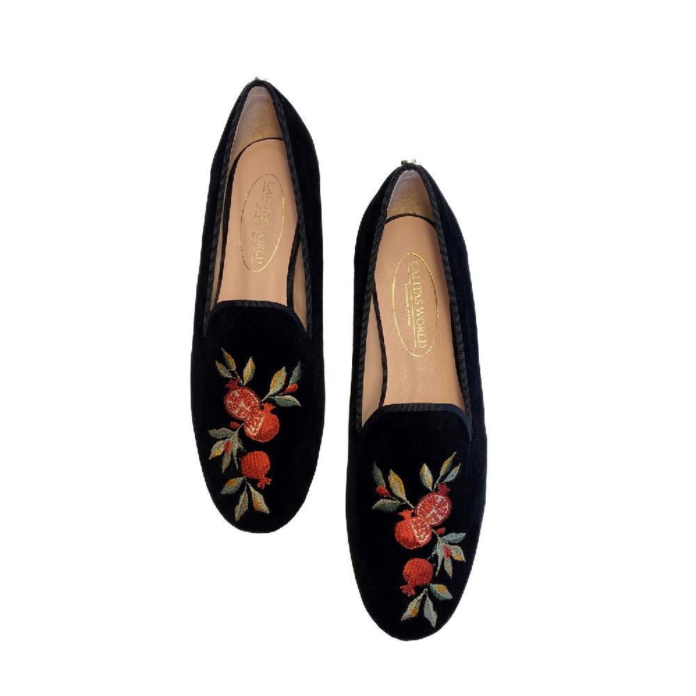 Calita Shoes LOAFERS BLACK VELVET POMEGRANATE
