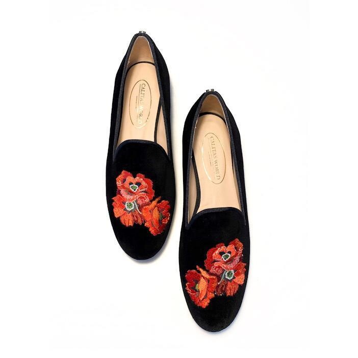 Calita Shoes ​LOAFERS BLACK VELVET POPPY