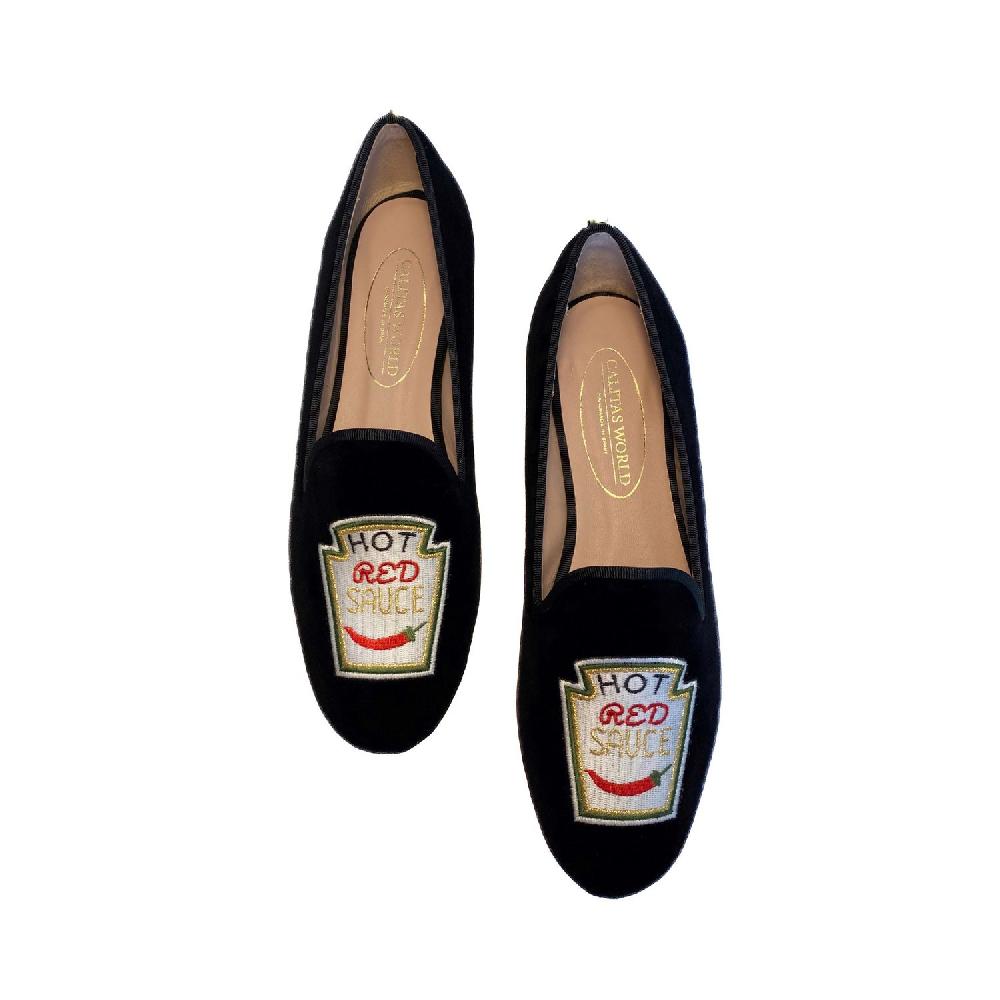 Calita Shoes ​LOAFERS BLACK VELVET RED HOT SAUCE