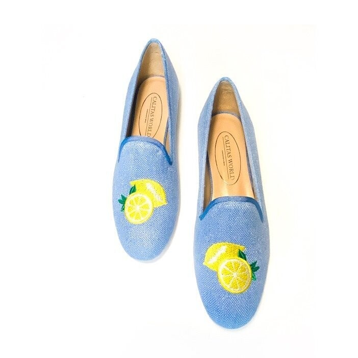 Calita Shoes ​LOAFERS BLUE 22ACO LINEN WITH LEMONS