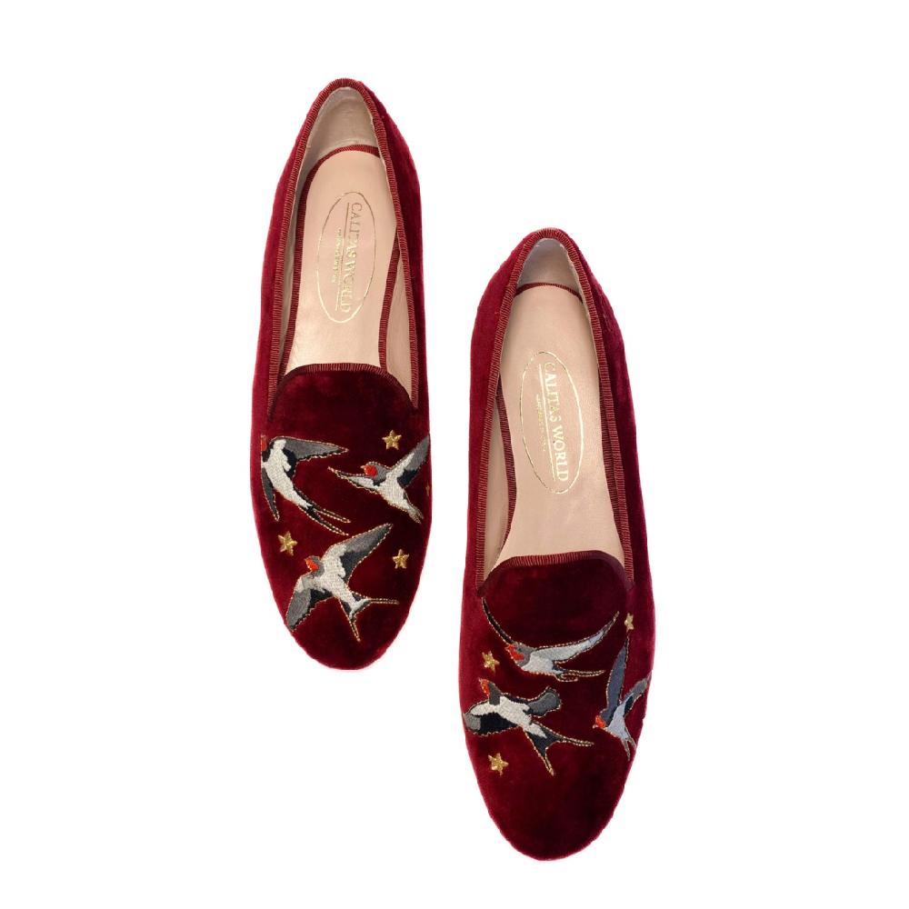 Calita Shoes LOAFERS BURGUNDY VELVET R48 ​SWALLOWS