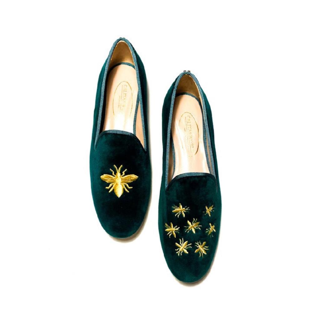 Calita Shoes ​LOAFERS GREEN 12TX VELVET FAMILY BEE