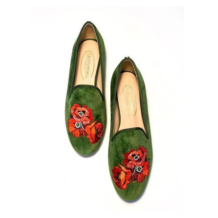 Calita Shoes ​LOAFERS GREEN MOSS TX VELVET POPPY