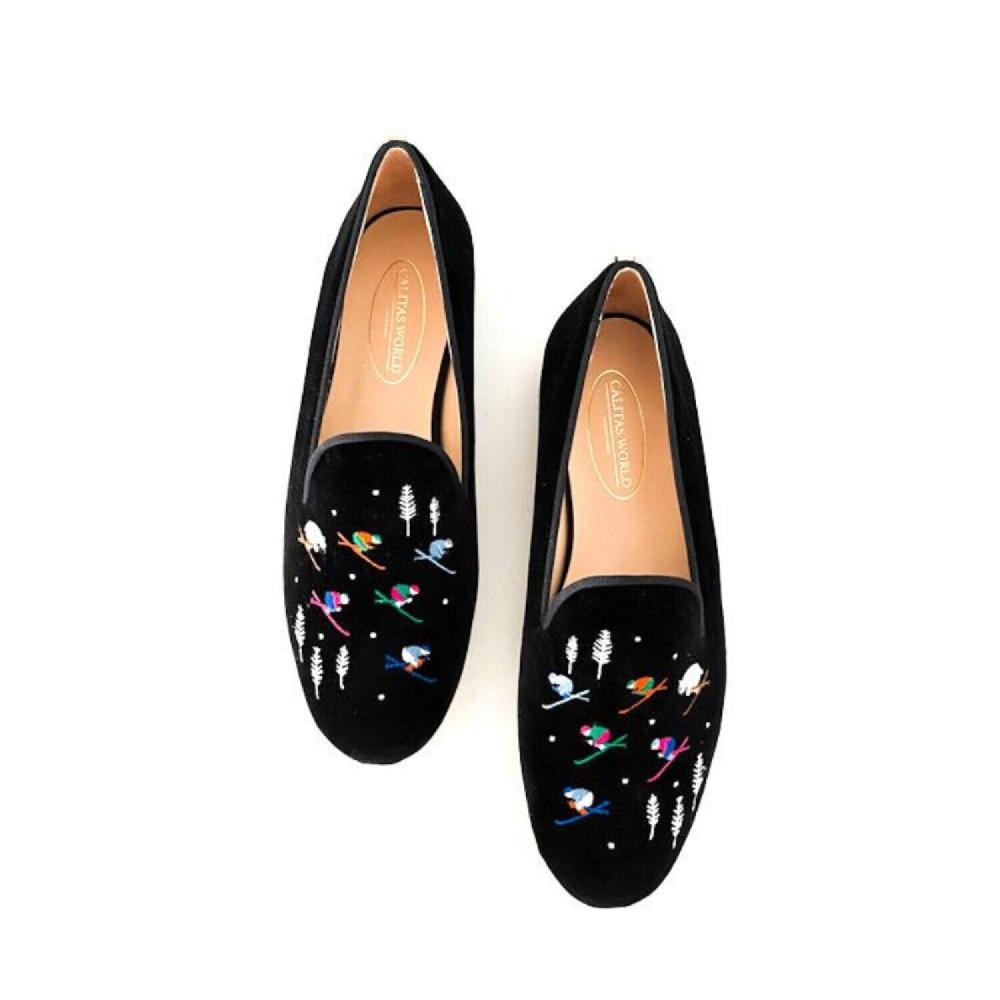 Calita Shoes ​LOAFERS MEN BLACK VELVET SKIERS