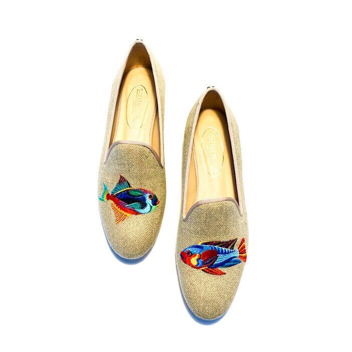 Calita Shoes ​LOAFERS NATURAL LINEN COLORFUL FISH