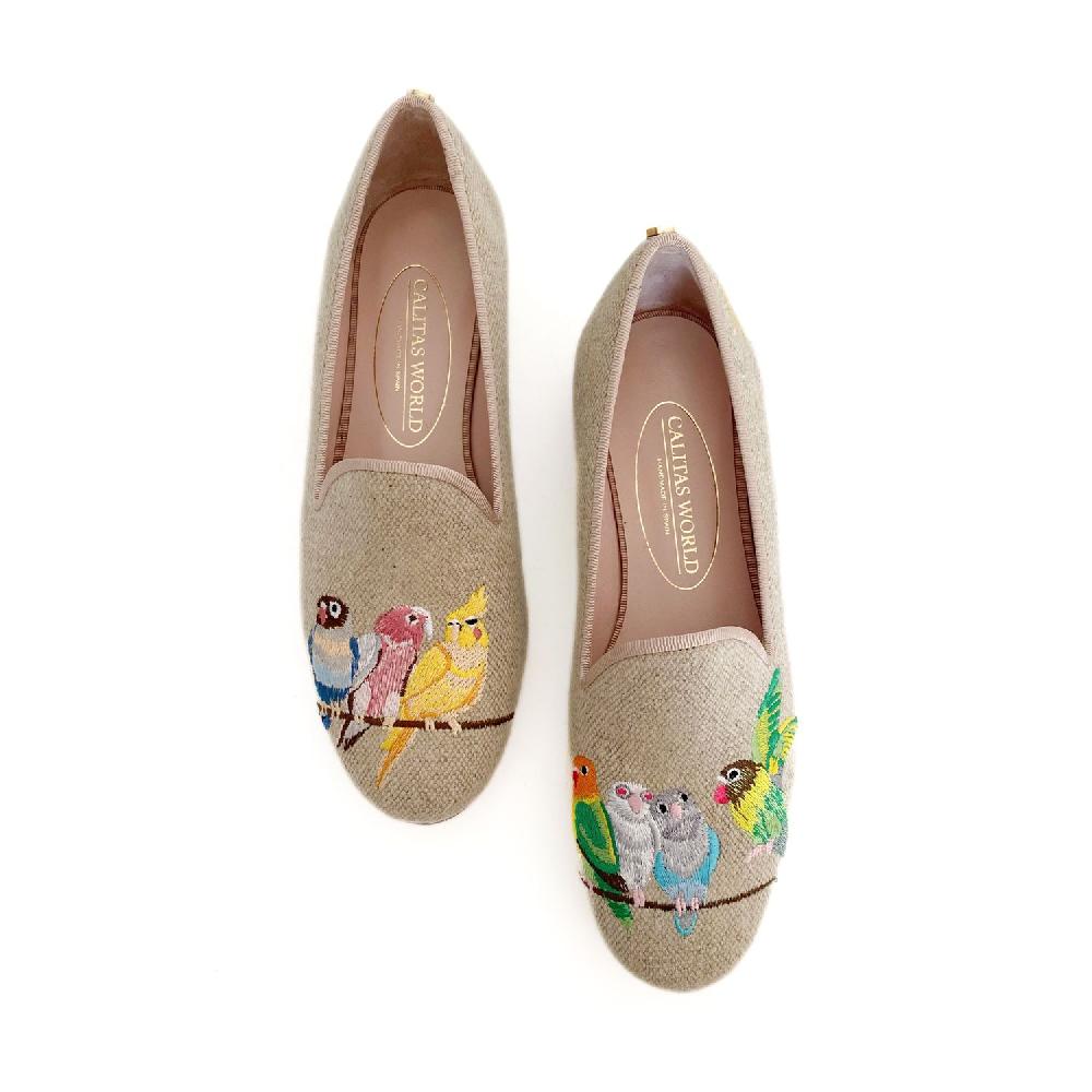 Calita Shoes ​LOAFERS NATURAL LINEN LOVEBIRDS
