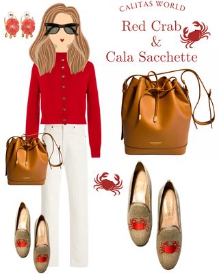 Calita Shoes ​LOAFERS NATURAL LINEN WITH RED CRABS