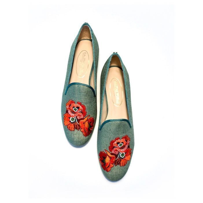 Calita Shoes ​LOAFERS OLIVE GREEN 603TX LINEN POPPY