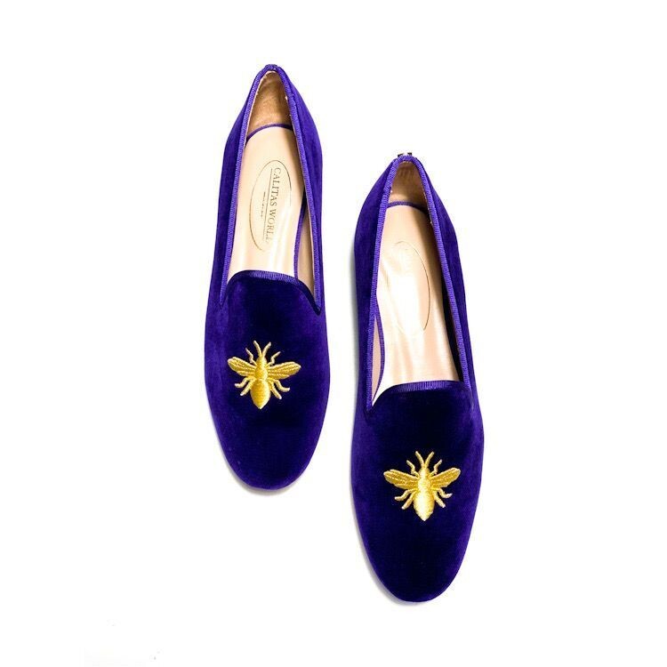 Calita Shoes ​LOAFERS PURPLE 33TX VELVET GOLDEN BEE