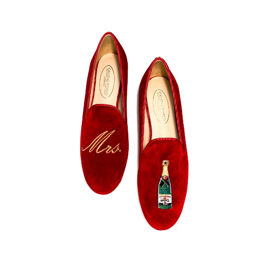 Calita Shoes ​LOAFERS RED 1ACO VELVET MRS CHAMPAGNE