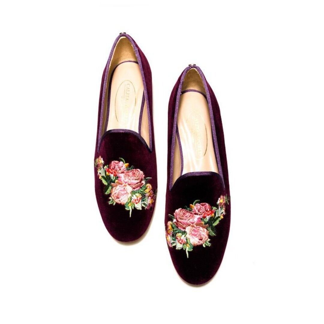 Calita Shoes ​LOAFERS WINE TX VELVET R53 PINK ROSES