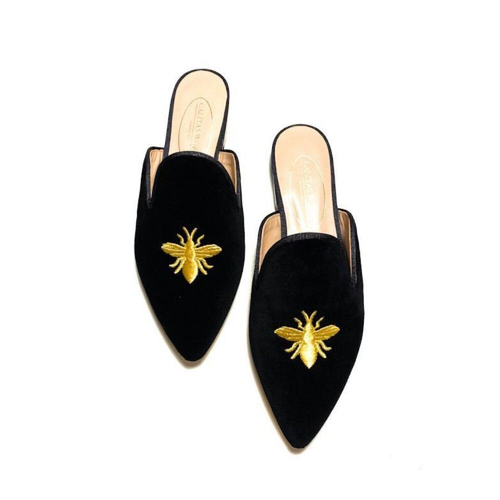 Calita Shoes ​MULES BLACK VELVET GOLDEN BEE