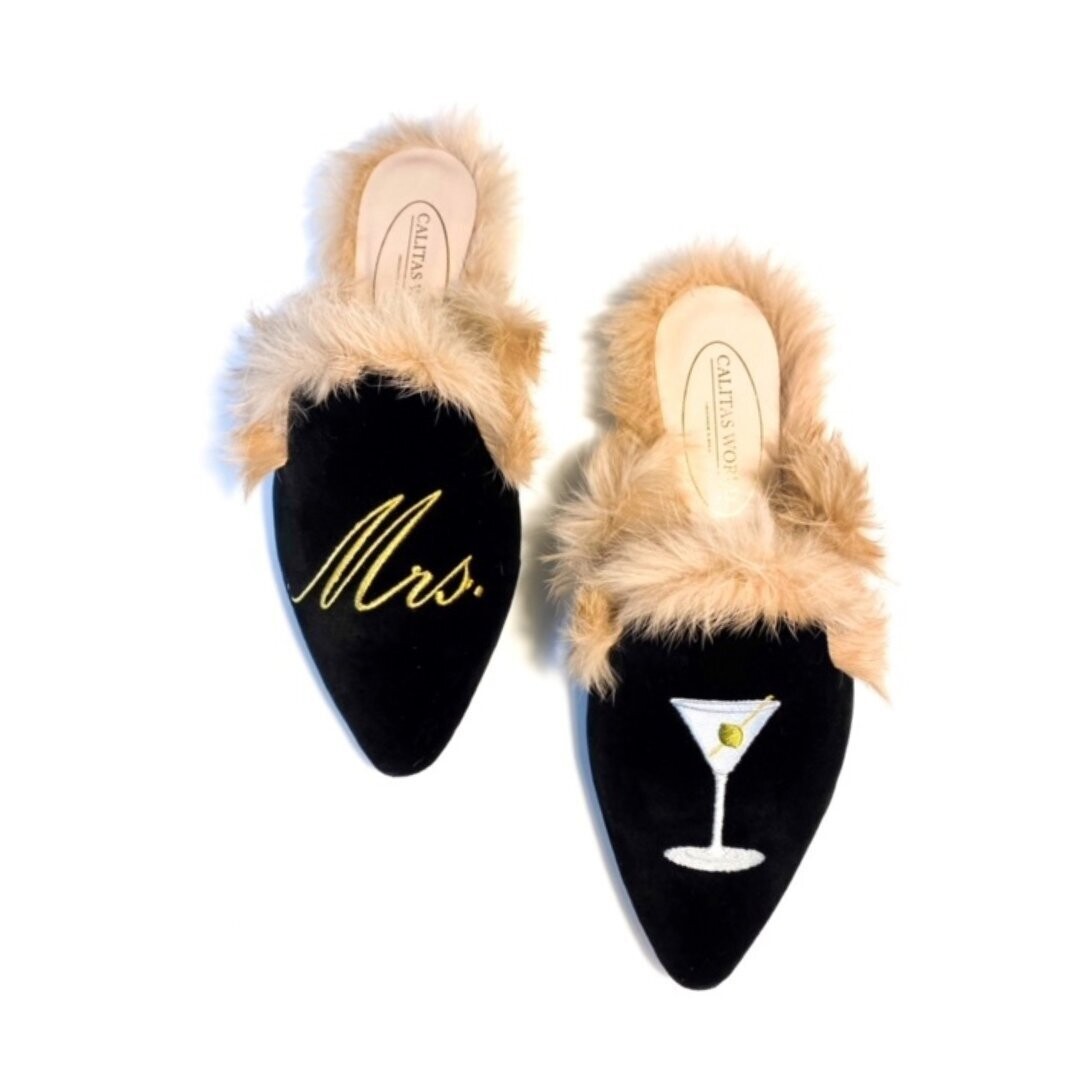 Calita Shoes ​MULES FUR BLACK VELVET MRS. MARTINI
