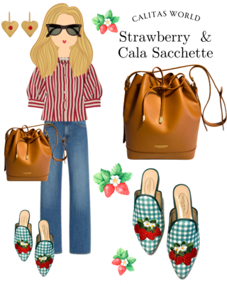 Calita Shoes ​MULES GREEN VICHY LINEN STRAWBERRY