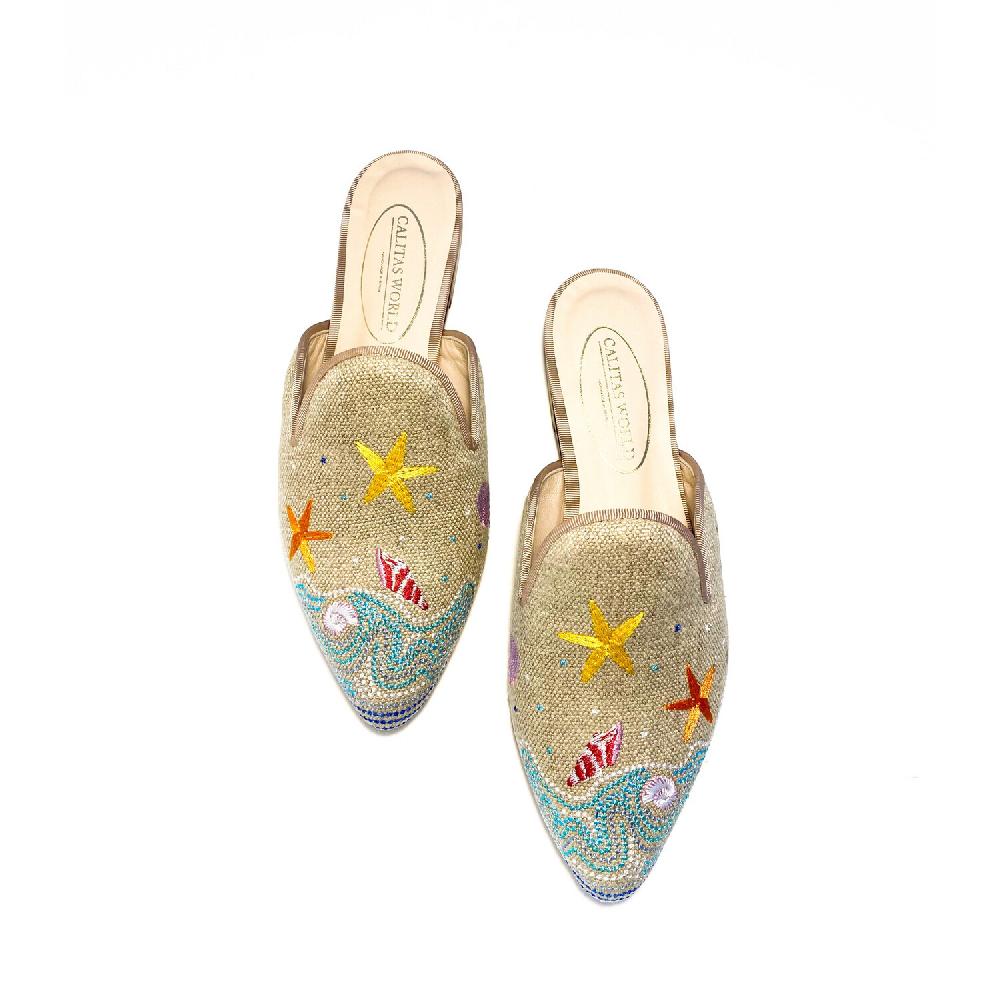 Calita Shoes ​MULES NATURAL LINEN BEACH