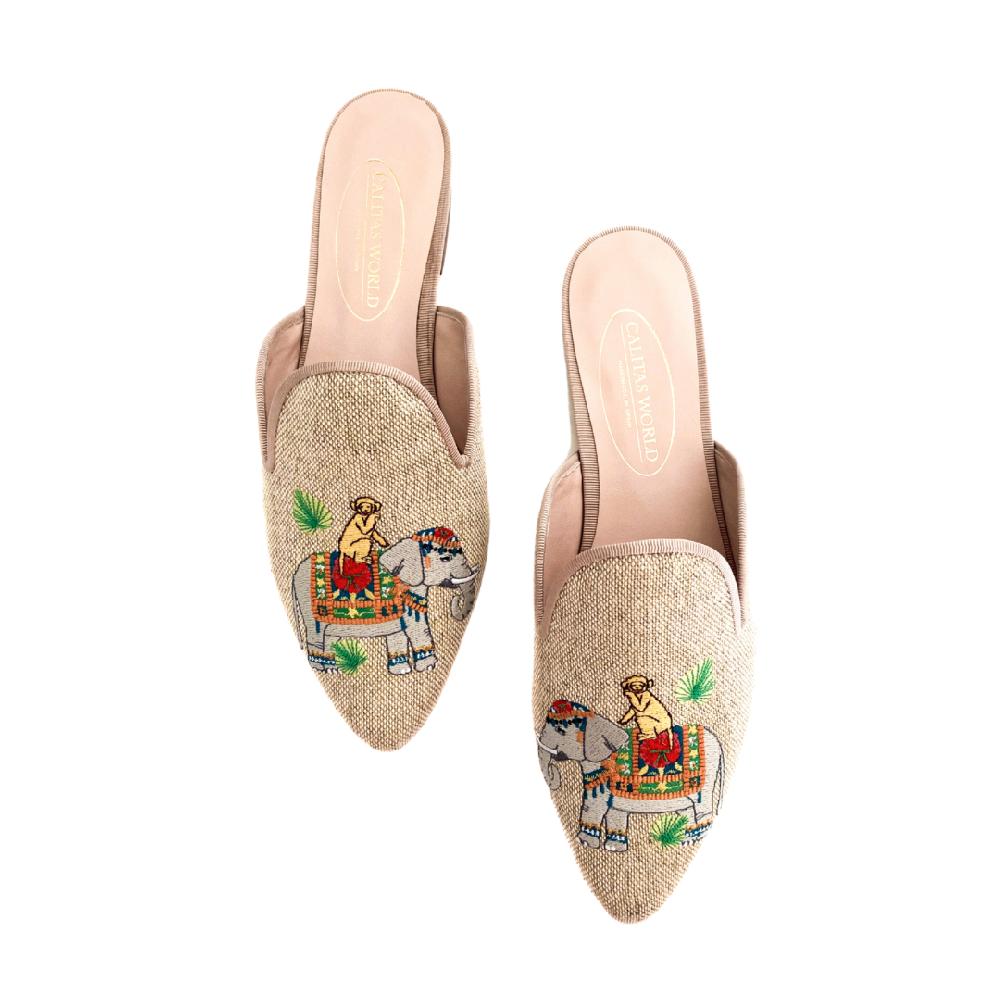 Calita Shoes ​MULES NATURAL LINEN THAI ELEPHANT