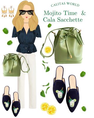 Calita Shoes ​MULES NAVY BLUE 9CO LINEN MOJITO TIME