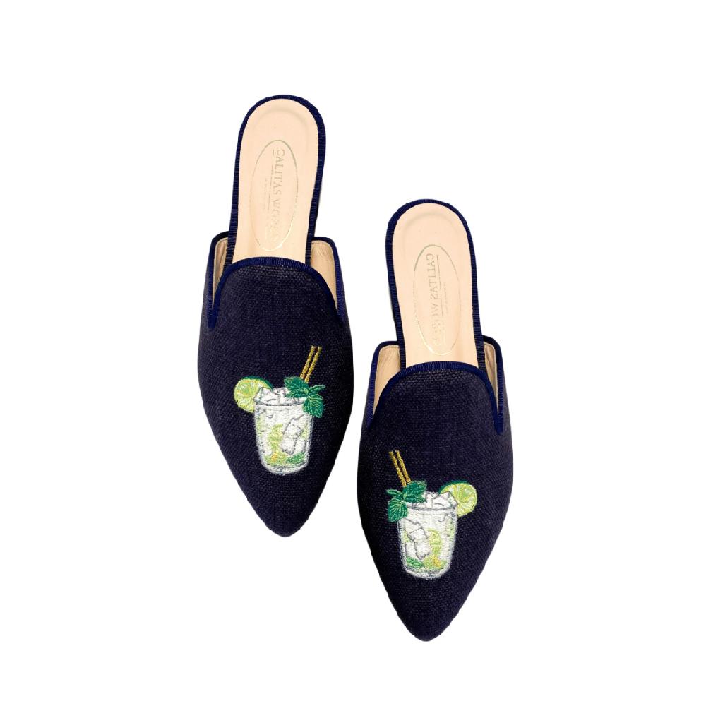 Calita Shoes ​MULES NAVY BLUE 9CO LINEN MOJITO TIME
