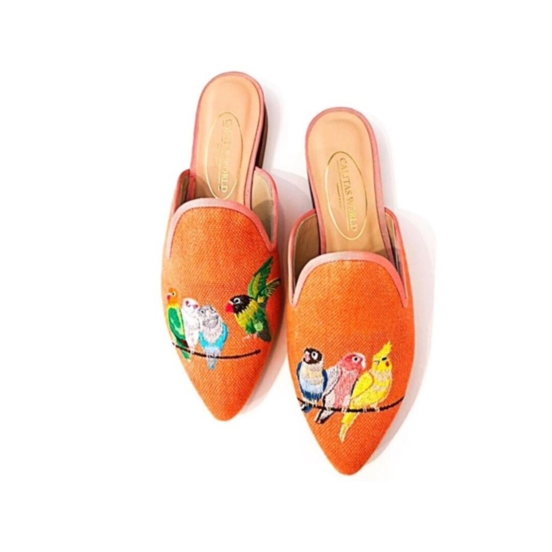 Calita Shoes ​MULES ORANGE 719PO LINEN LOVEBIRDS