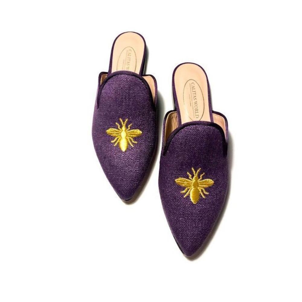 Calita Shoes ​MULES PURPLE 19ACO LINEN GOLDEN BEE